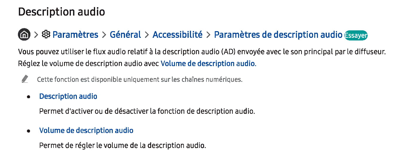 Enlever audiodescription Samsung : Désactivez la fonction d'audio
